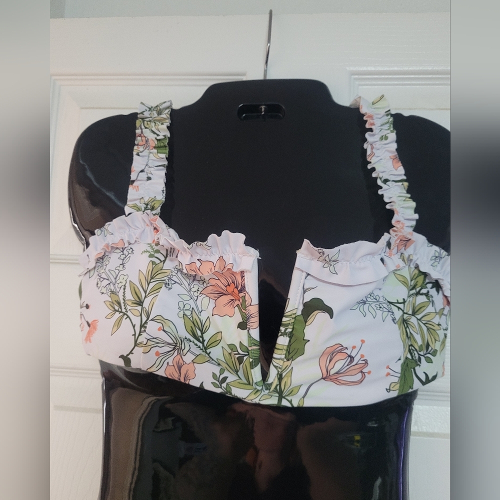 Zaful White Ruffle Swim Top